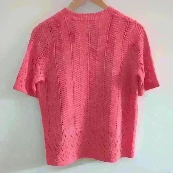 CYRUS | Women's Peachy/Orange  Knitted Short Sleeved Cardigan - Picture 3 of 4